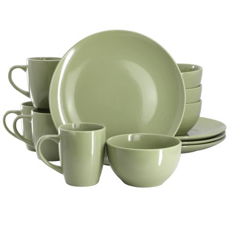 Gibson Home Everyday Plus 12 Piece Stoneware Dinnerware Set in Sage Green